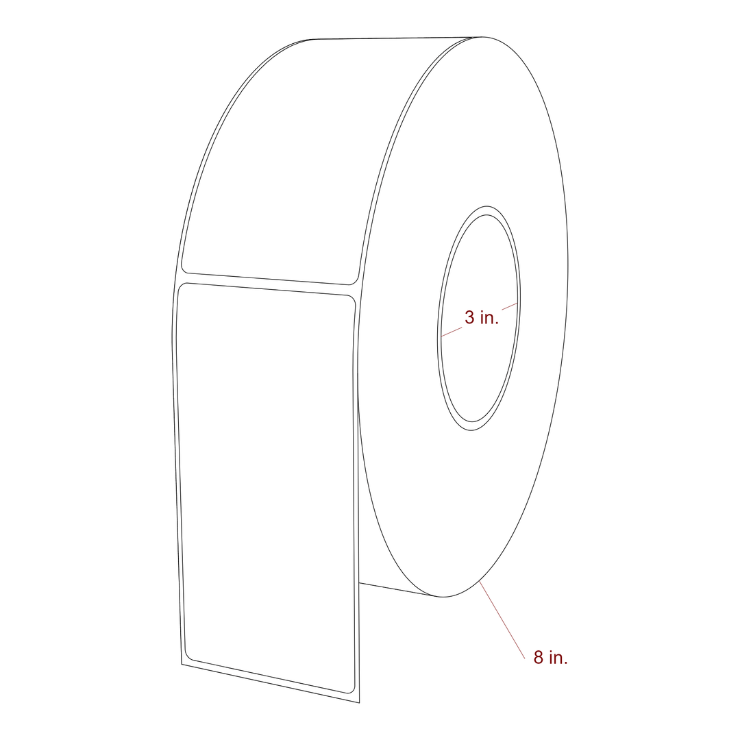 2.5 Inch x 5 Inch Rectangle Inkjet Label Roll - 3 Inch Core - 8 Inch Roll OD - 3D Perspective