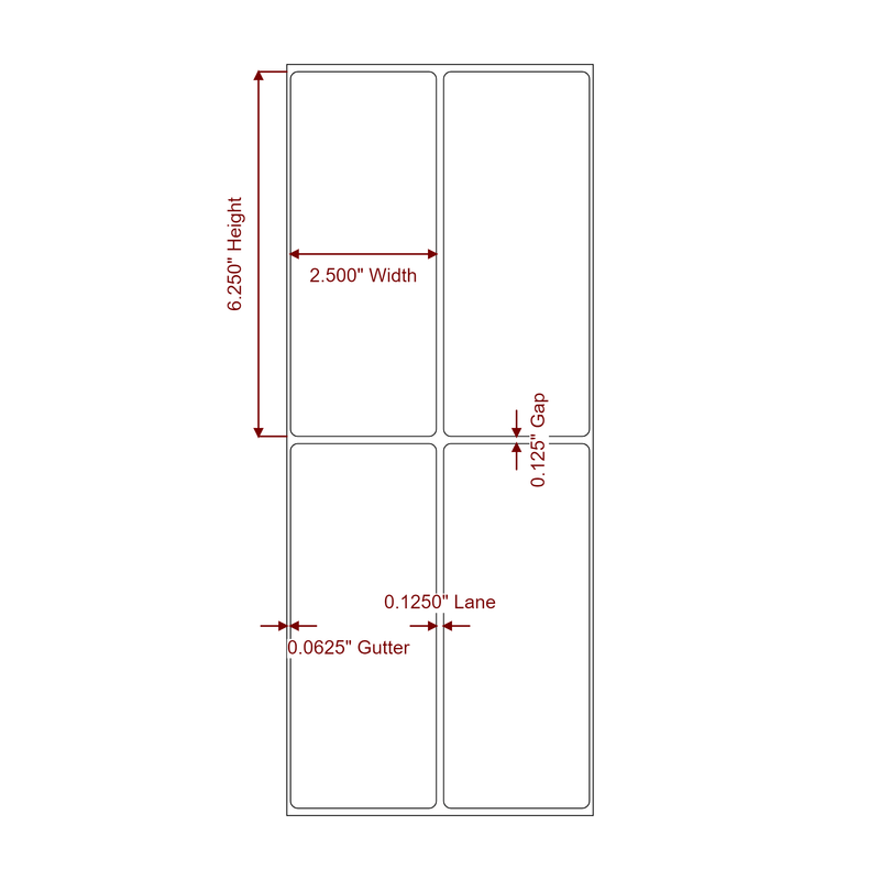 2.5" x 6.25" Inkjet Label Rolls | 2-Up | Fits Epson ColorWorks, VIPColor & Primera - Label Diagram