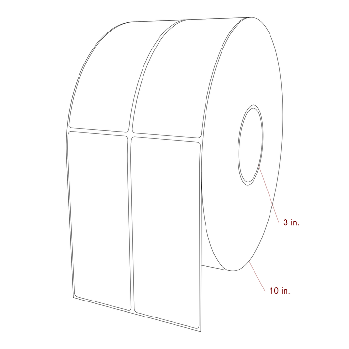 2.5 Inch x 6.25 Inch Rectangle Inkjet Label Roll - 3 Inch Core - 10 Inch Roll OD - 2Up - 3D Perspective