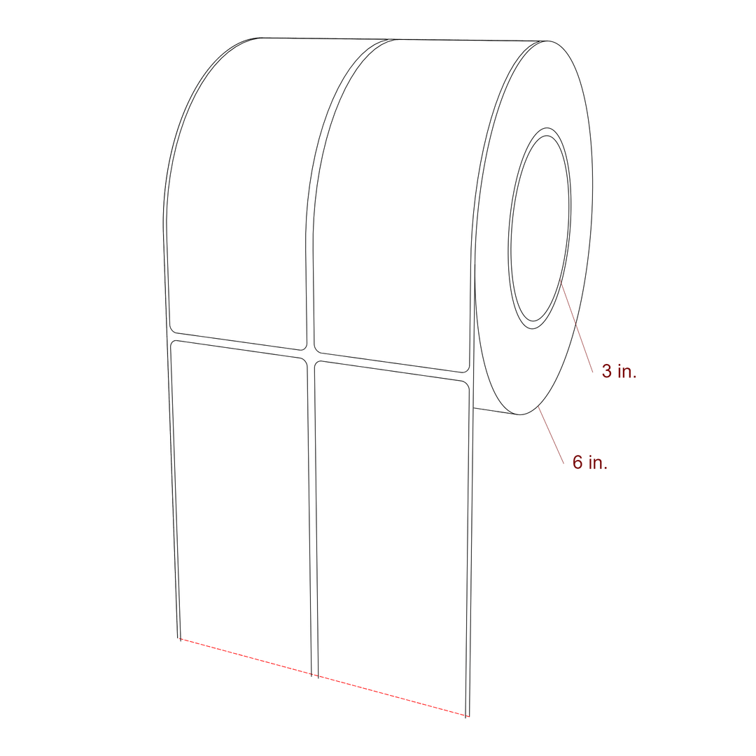 2.5 Inch x 6.25 Inch Rectangle Inkjet Label Roll - 3 Inch Core - 6 Inch Roll OD - 2Up - 3D Perspective