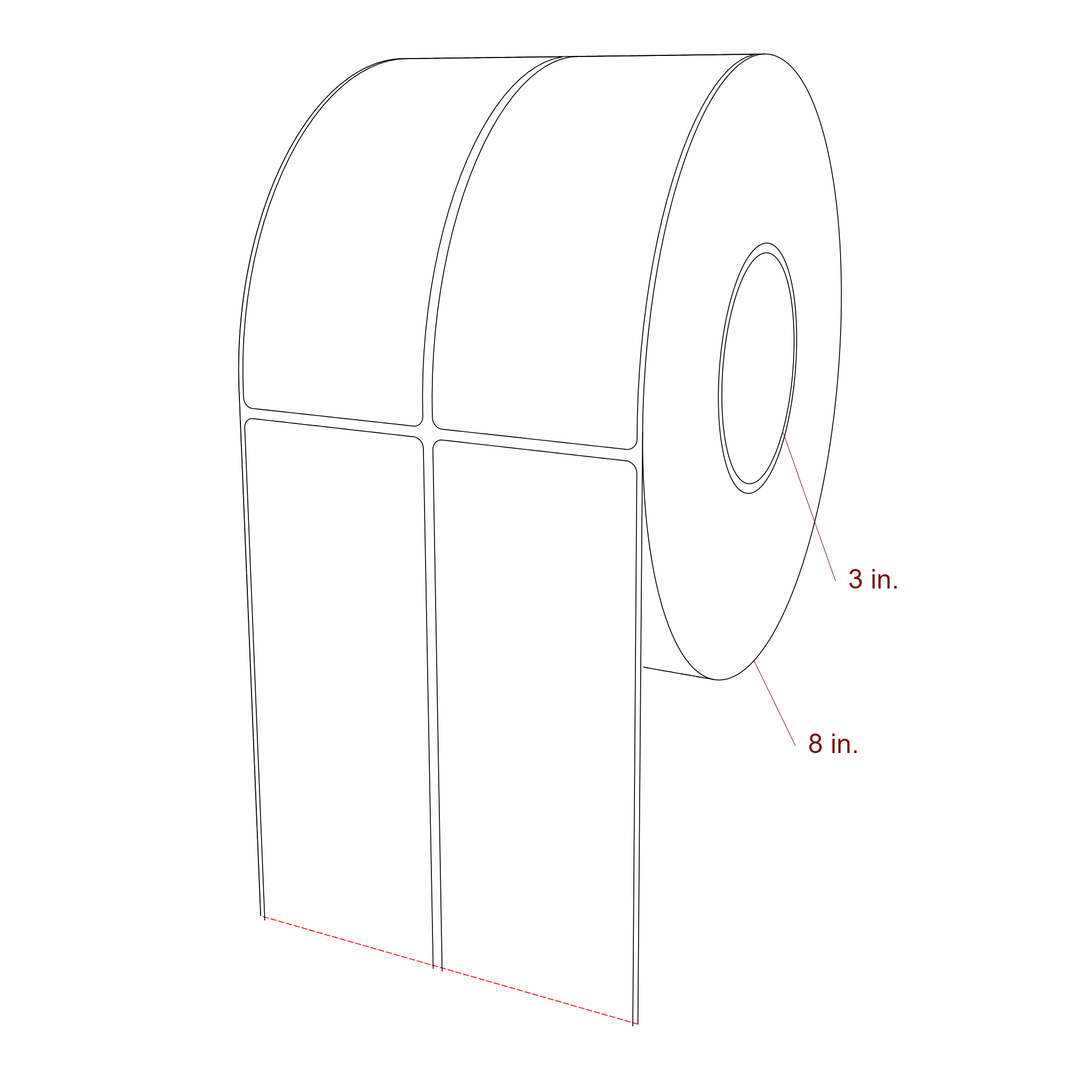 2.5 Inch x 6.25 Inch Rectangle Inkjet Label Roll - 3 Inch Core - 8 Inch Roll OD - 2Up - 3D Perspective