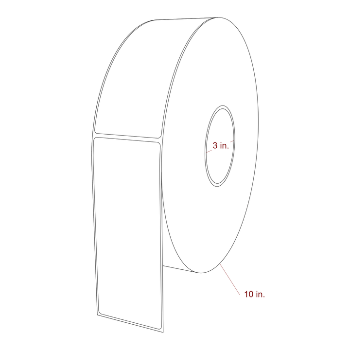 2.5 Inch x 6.25 Inch Rectangle Inkjet Label Roll - 3 Inch Core - 10 Inch Roll OD - 3D Perspective