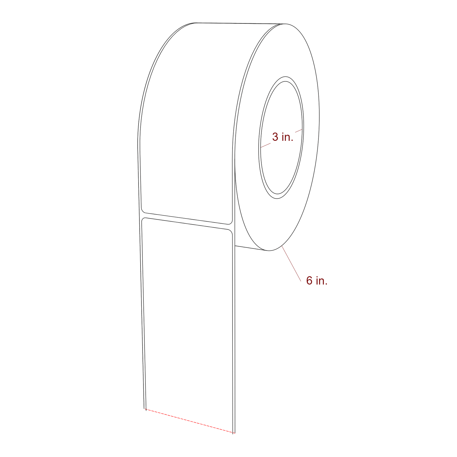 2.5 Inch x 6.25 Inch Rectangle Inkjet Label Roll - 3 Inch Core - 6 Inch Roll OD - 3D Perspective