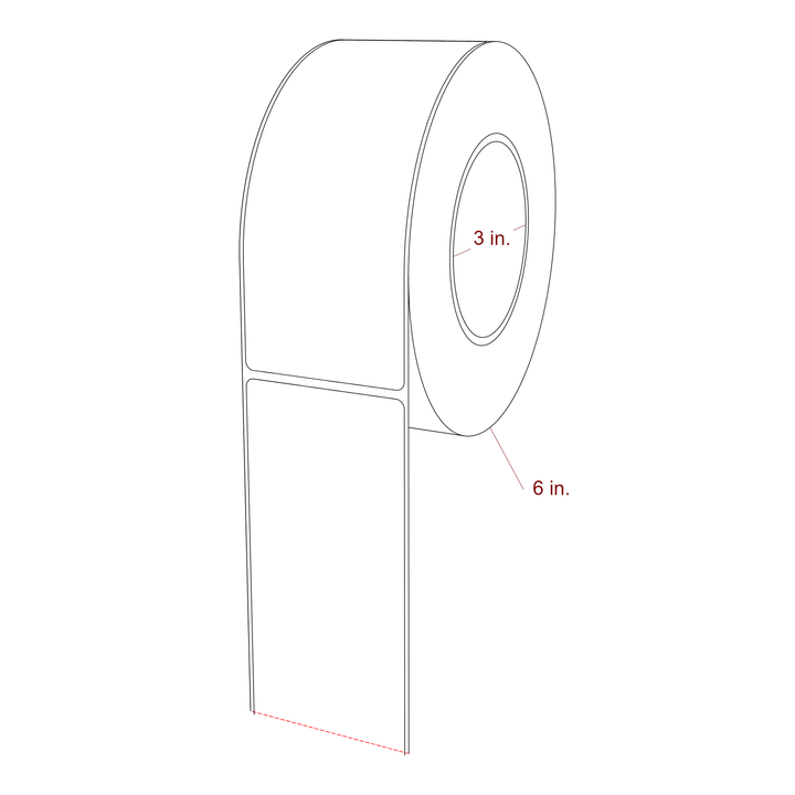 2.5 Inch x 6.25 Inch Rectangle Inkjet Label Roll - 3 Inch Core - 6 Inch Roll OD - 3D Perspective