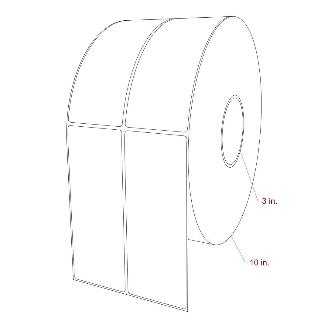 2.5 Inch x 6.5 Inch Rectangle Inkjet Label Roll - 3 Inch Core - 10 Inch Roll OD - 2Up - 3D Perspective