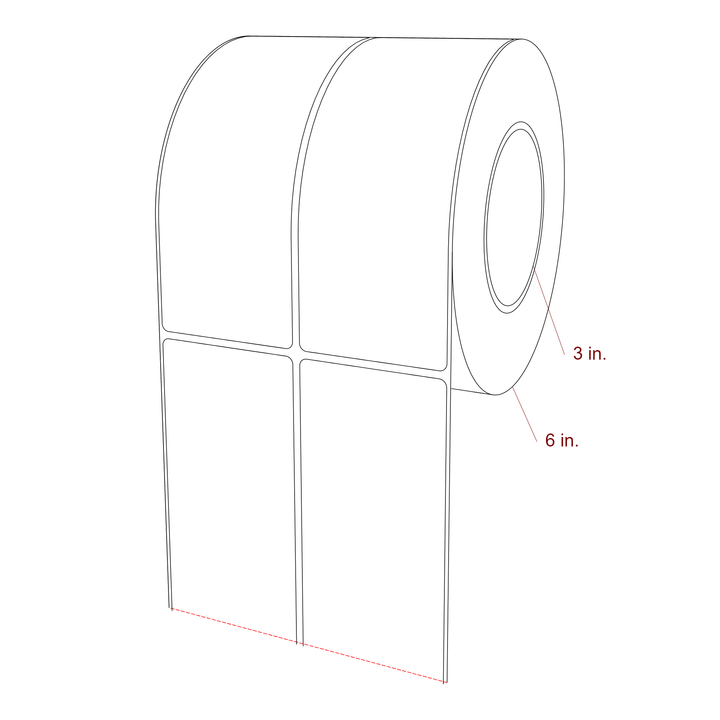 2.5 Inch x 6.5 Inch Rectangle Inkjet Label Roll - 3 Inch Core - 6 Inch Roll OD - 2Up - 3D Perspective