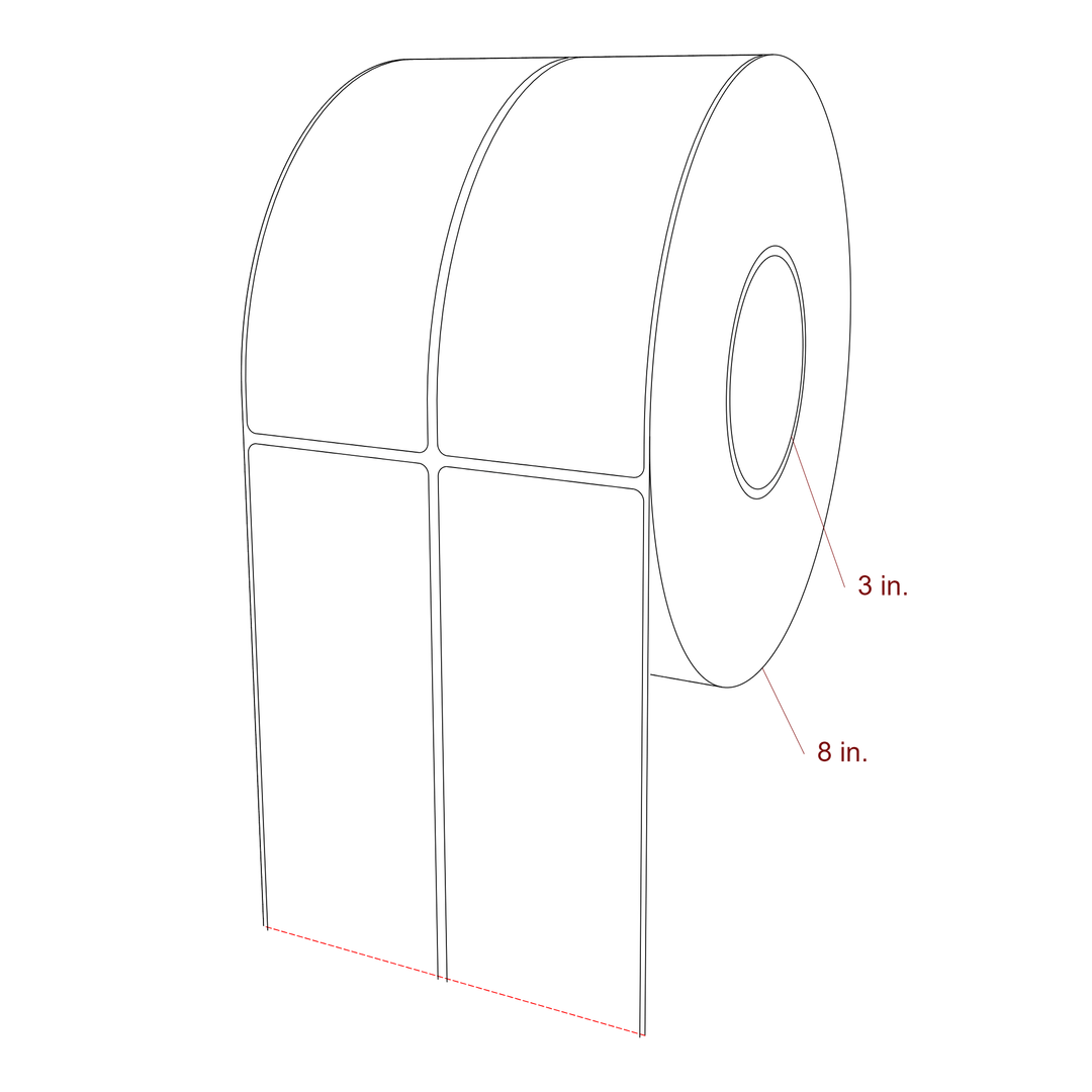 2.5 Inch x 6.5 Inch Rectangle Inkjet Label Roll - 3 Inch Core - 8 Inch Roll OD - 2Up - 3D Perspective