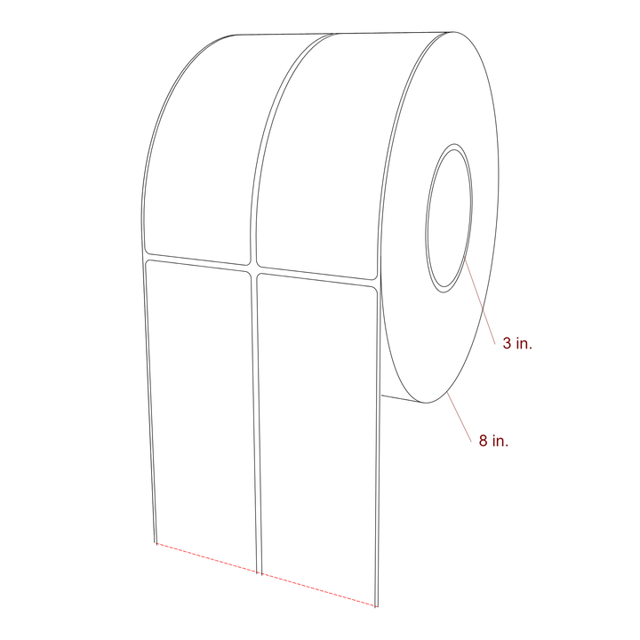 2.5 Inch x 6.5 Inch Rectangle Inkjet Label Roll - 3 Inch Core - 8 Inch Roll OD - 2Up - 3D Perspective