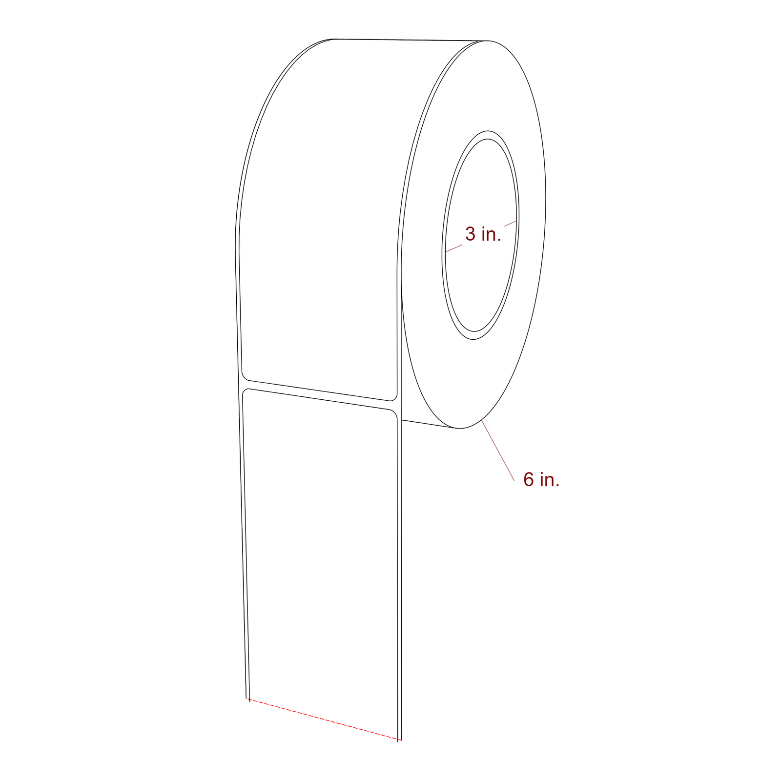 2.5 Inch x 6.5 Inch Rectangle Inkjet Label Roll - 3 Inch Core - 6 Inch Roll OD - 3D Perspective