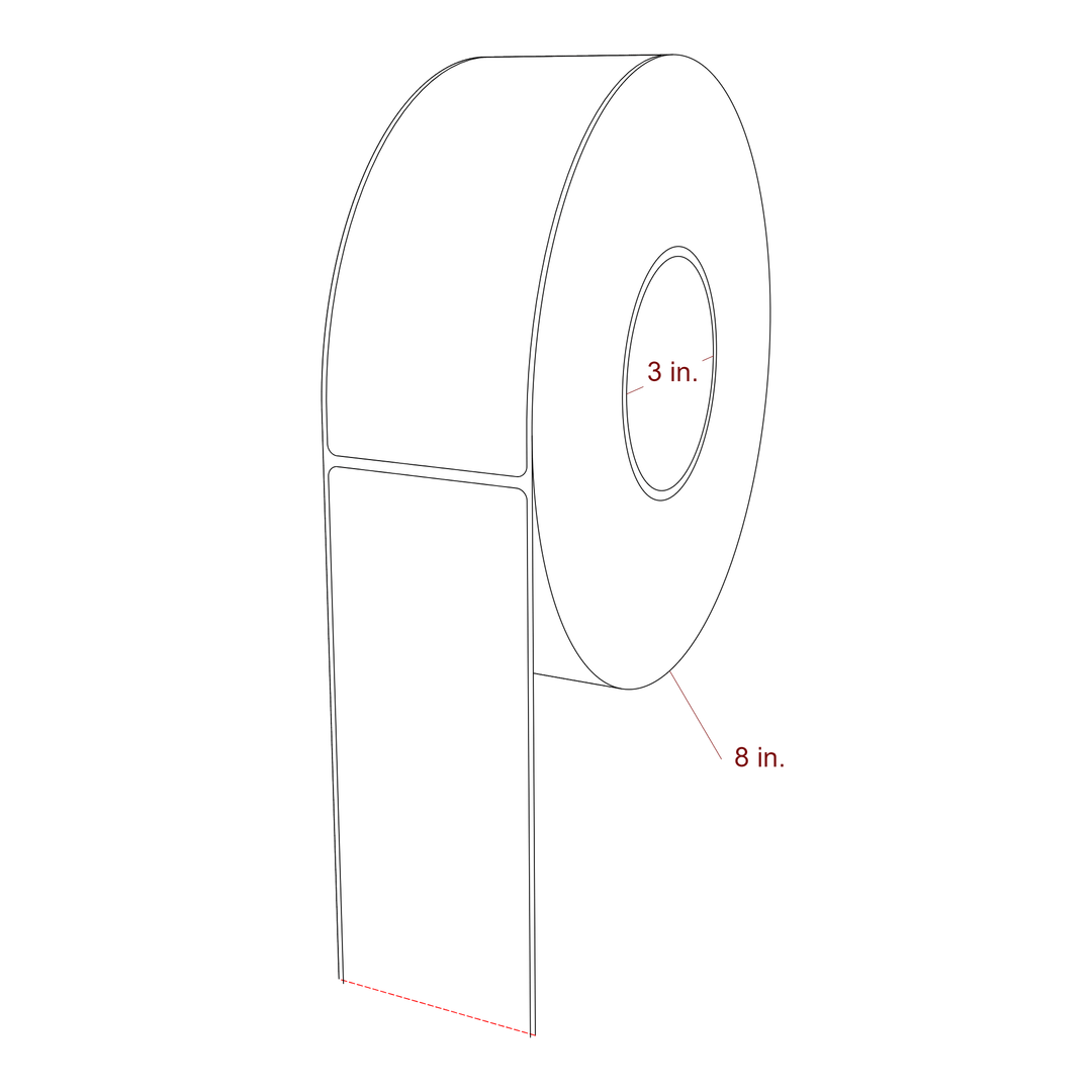 2.5 Inch x 6.5 Inch Rectangle Inkjet Label Roll - 3 Inch Core - 8 Inch Roll OD - 3D Perspective