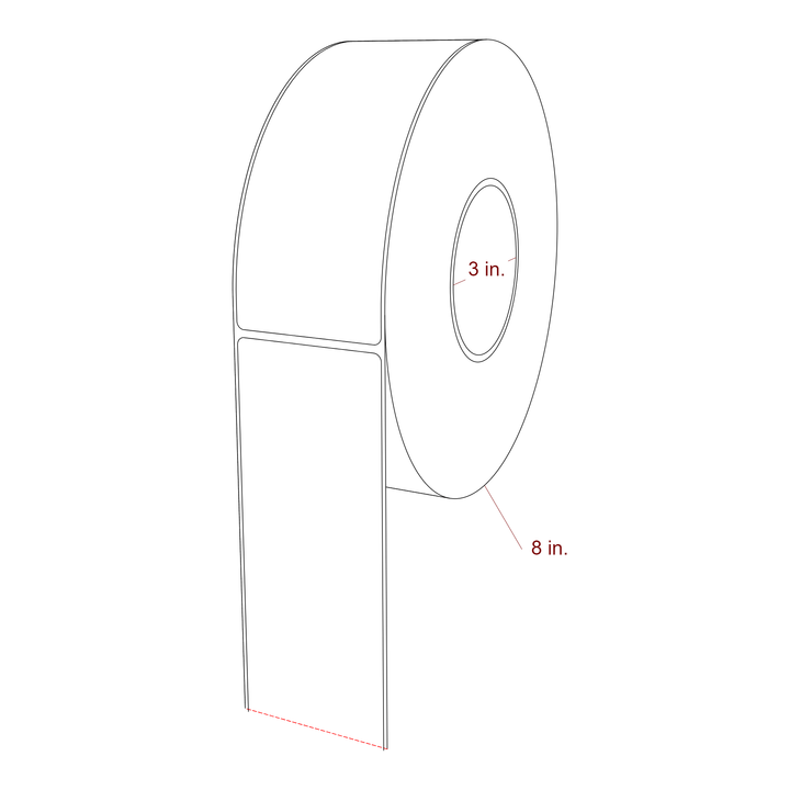 2.5 Inch x 6.5 Inch Rectangle Inkjet Label Roll - 3 Inch Core - 8 Inch Roll OD - 3D Perspective