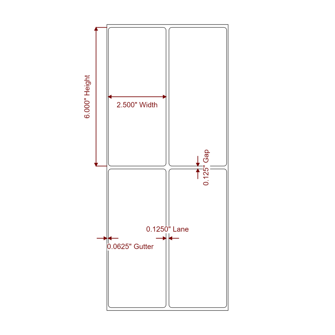 2.5 Inch x 6 Inch Rectangle Inkjet Label Roll - 2Up - 2D Drawing