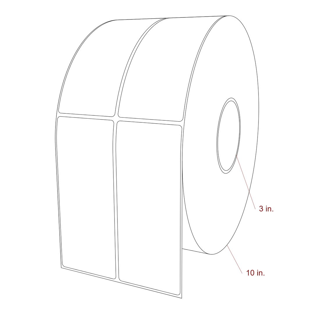 2.5 Inch x 6 Inch Rectangle Inkjet Label Roll - 3 Inch Core - 10 Inch Roll OD - 2Up - 3D Perspective
