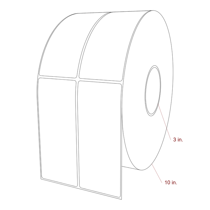 2.5 Inch x 6 Inch Rectangle Inkjet Label Roll - 3 Inch Core - 10 Inch Roll OD - 2Up - 3D Perspective