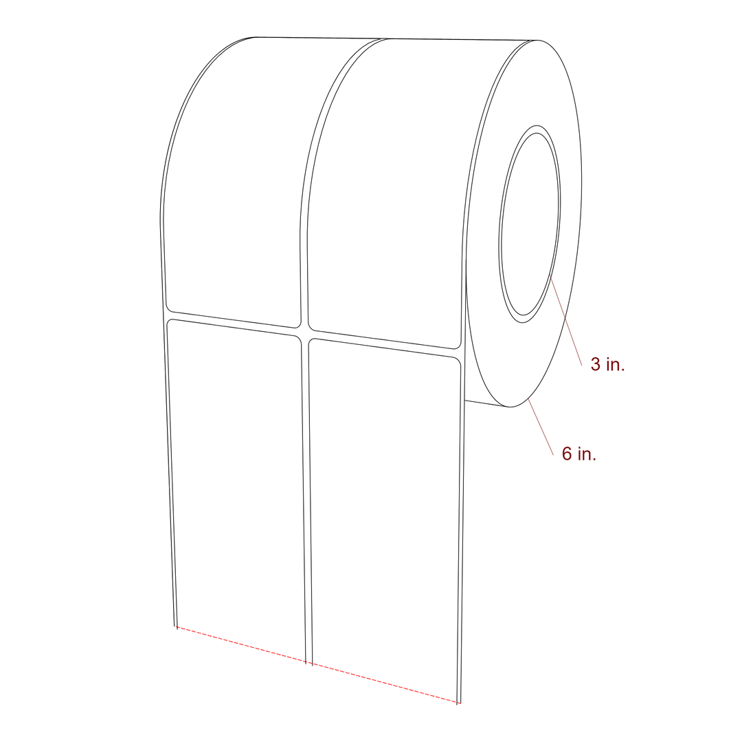 2.5 Inch x 6 Inch Rectangle Inkjet Label Roll - 3 Inch Core - 6 Inch Roll OD - 2Up - 3D Perspective