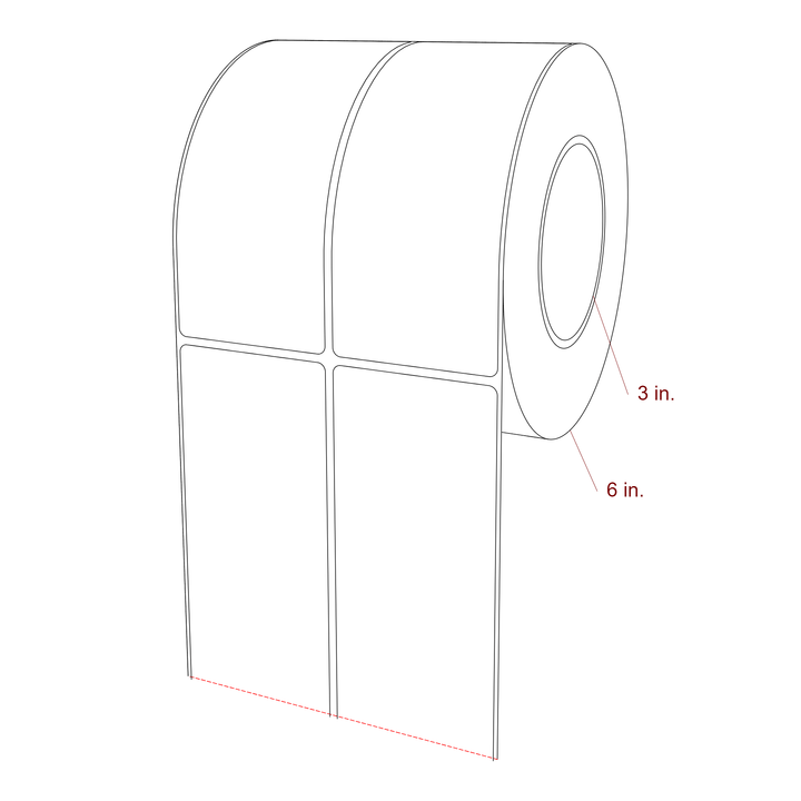 2.5 Inch x 6 Inch Rectangle Inkjet Label Roll - 3 Inch Core - 6 Inch Roll OD - 2Up - 3D Perspective