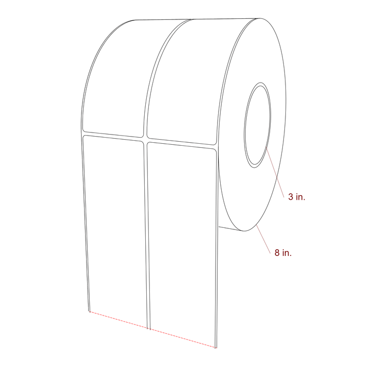 2.5 Inch x 6 Inch Rectangle Inkjet Label Roll - 3 Inch Core - 8 Inch Roll OD - 2Up - 3D Perspective