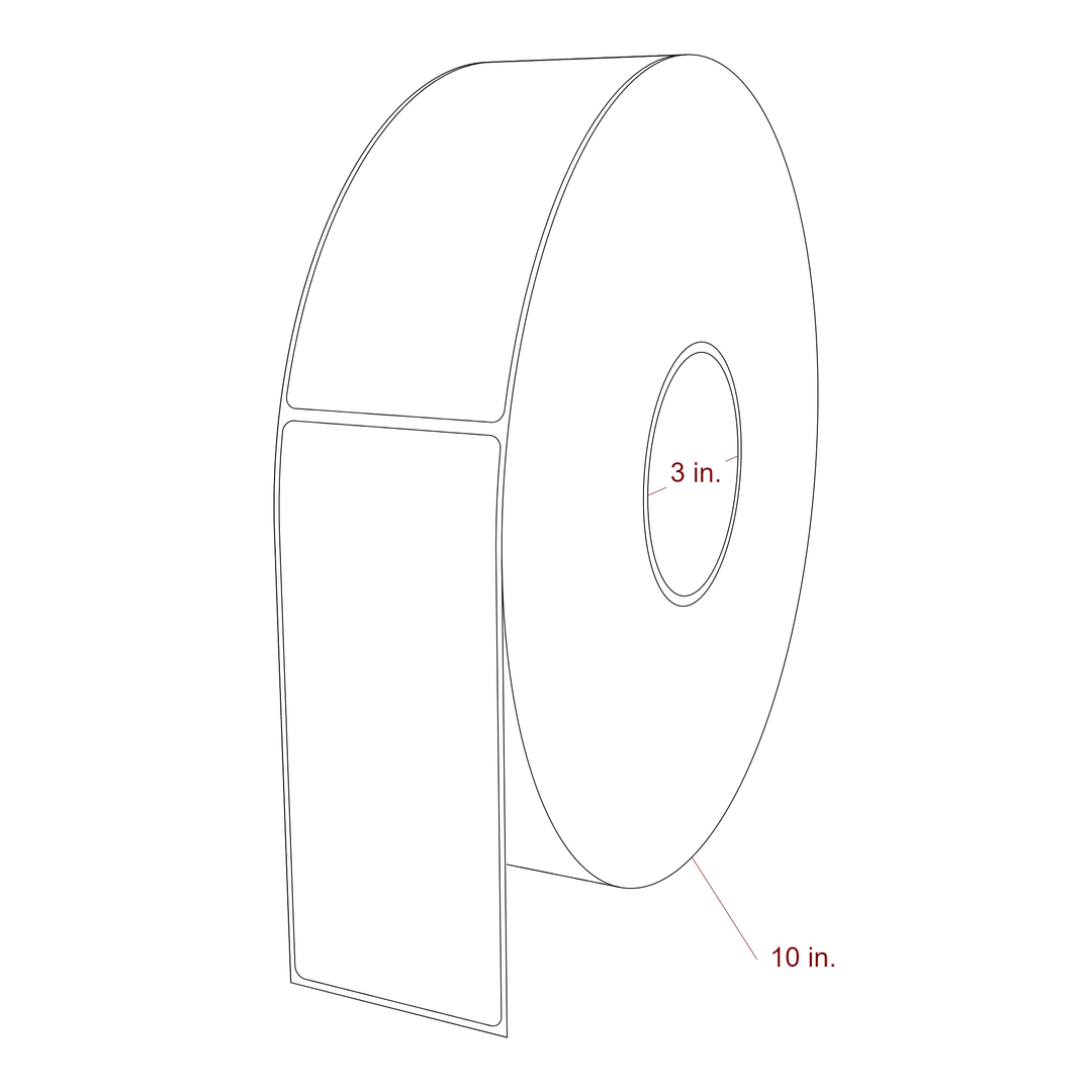 2.5 Inch x 6 Inch Rectangle Inkjet Label Roll - 3 Inch Core - 10 Inch Roll OD - 3D Perspective