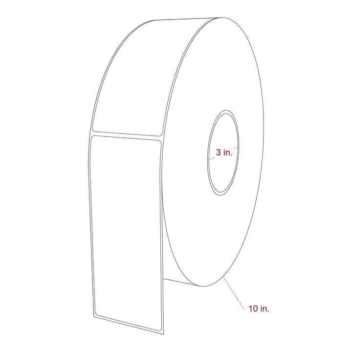 2.5 Inch x 6 Inch Rectangle Inkjet Label Roll - 3 Inch Core - 10 Inch Roll OD - 3D Perspective