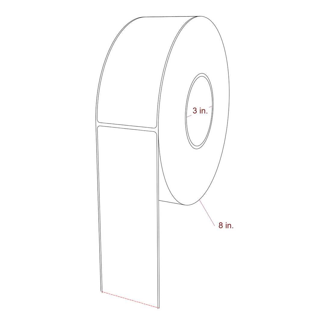 2.5 Inch x 6 Inch Rectangle Inkjet Label Roll - 3 Inch Core - 8 Inch Roll OD - 3D Perspective