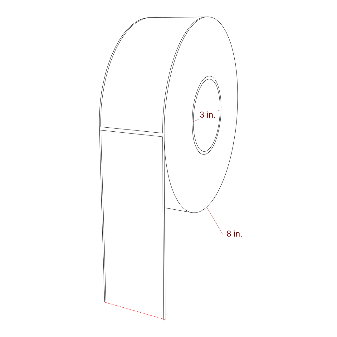 2.5 Inch x 6 Inch Rectangle Inkjet Label Roll - 3 Inch Core - 8 Inch Roll OD - 3D Perspective