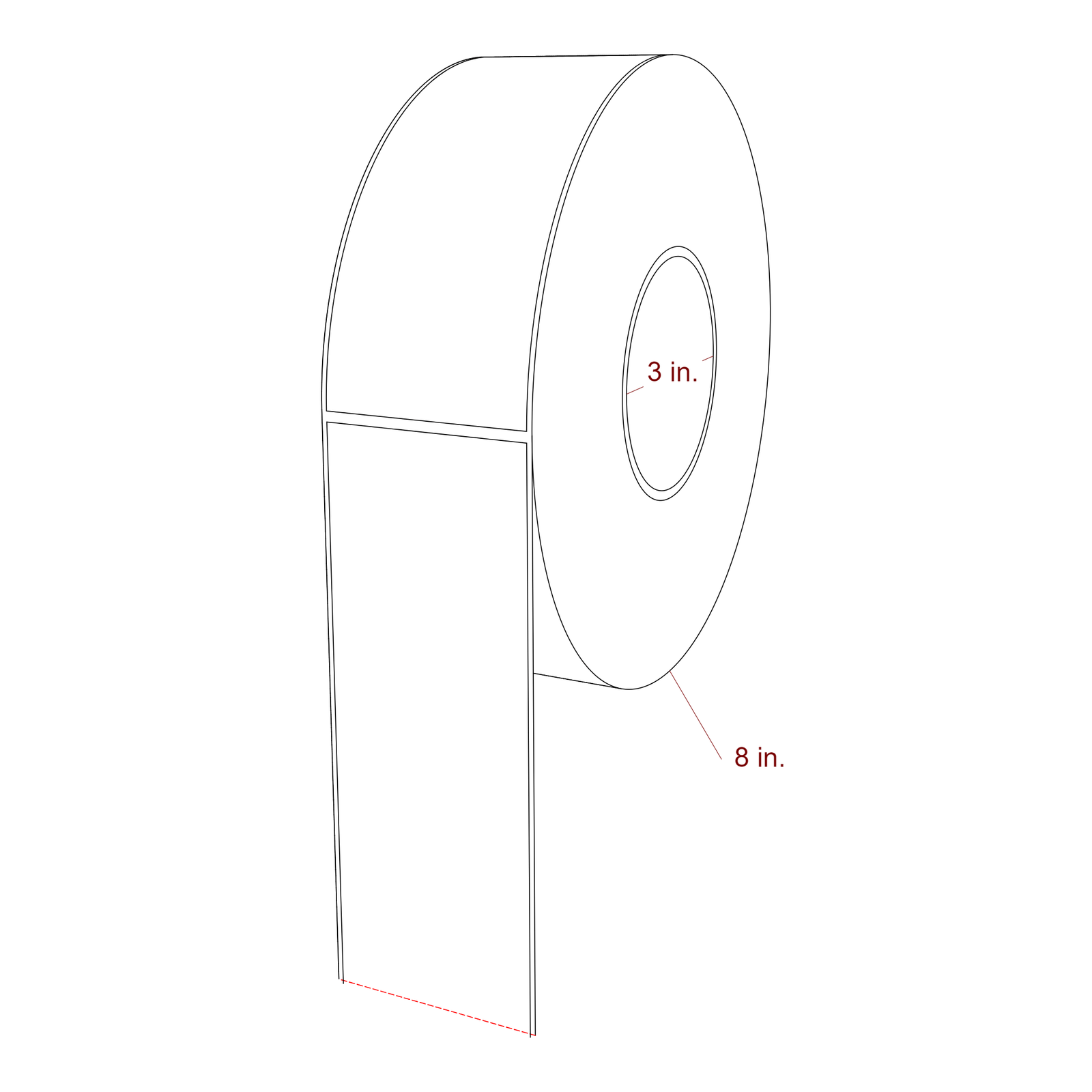 2.5 Inch x 6 Inch Rectangle Inkjet Label Roll - 3 Inch Core - 8 Inch Roll OD - 3D Perspective