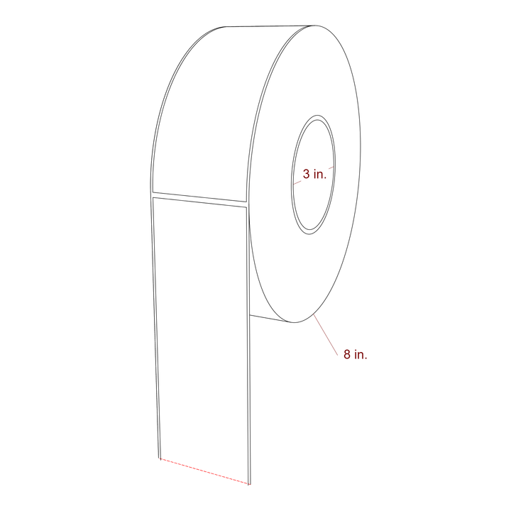 2.5 Inch x 6 Inch Rectangle Inkjet Label Roll - 3 Inch Core - 8 Inch Roll OD - 3D Perspective