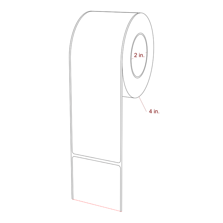 2.5 Inch x 7.75 Inch Rectangle Inkjet Label Roll - 2 Inch Core - 4 Inch Roll OD - 3D Perspective