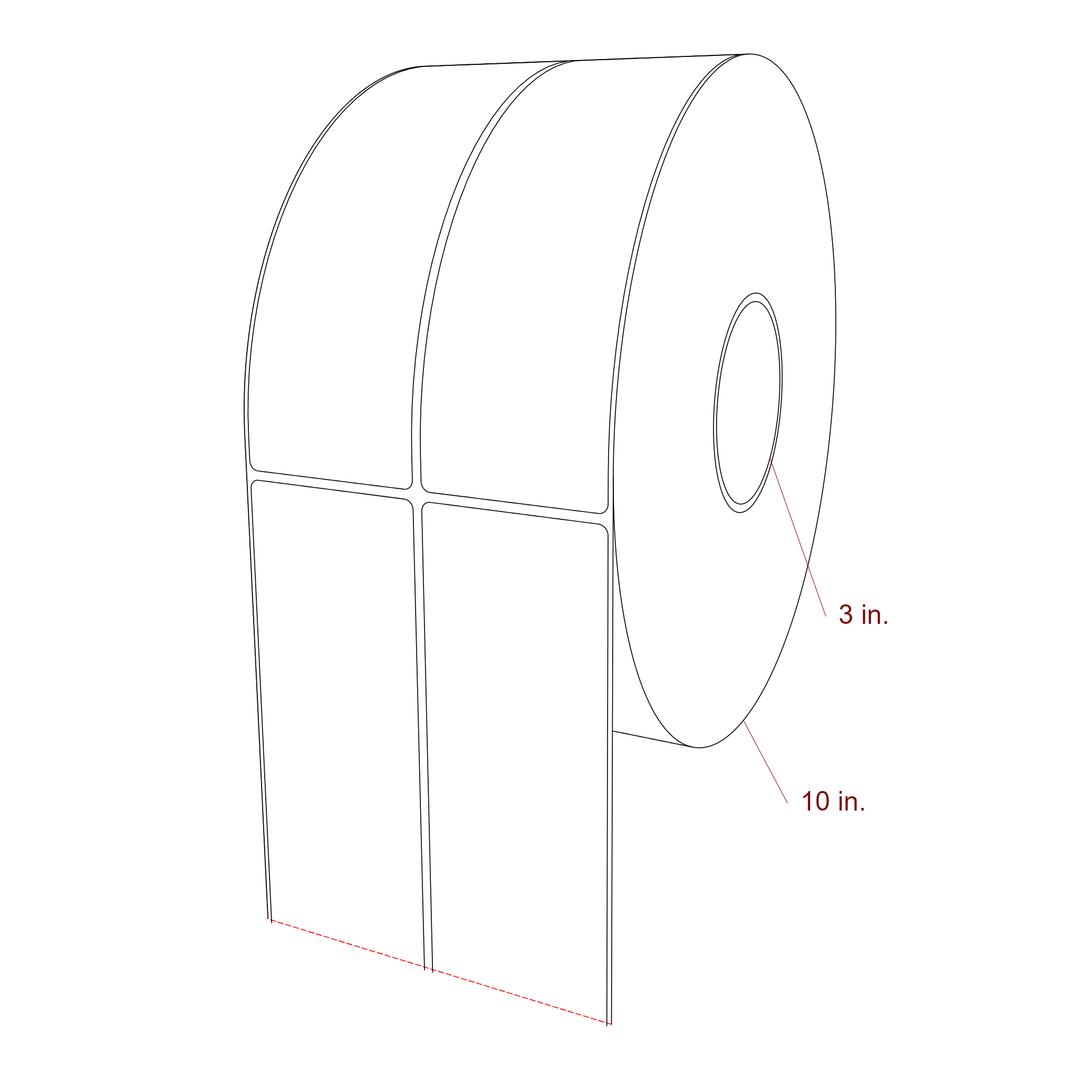 2.5 Inch x 7.75 Inch Rectangle Inkjet Label Roll - 3 Inch Core - 10 Inch Roll OD - 2Up - 3D Perspective