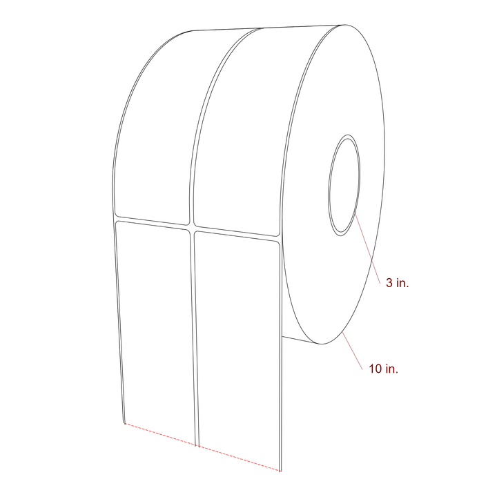 2.5 Inch x 7.75 Inch Rectangle Inkjet Label Roll - 3 Inch Core - 10 Inch Roll OD - 2Up - 3D Perspective