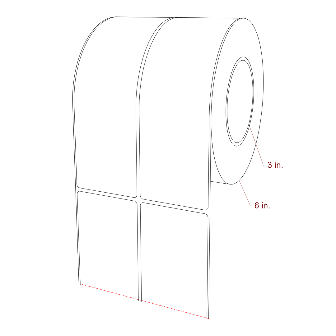 2.5 Inch x 7.75 Inch Rectangle Inkjet Label Roll - 3 Inch Core - 6 Inch Roll OD - 2Up - 3D Perspective