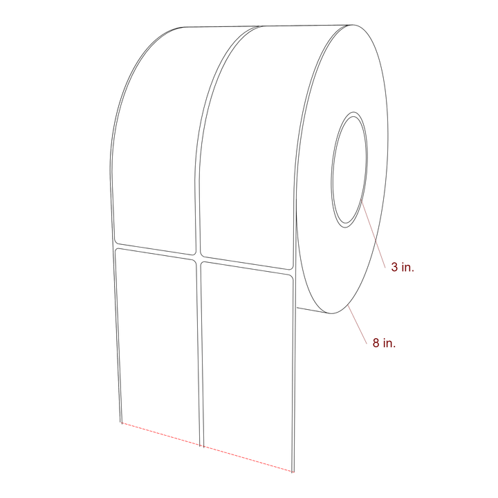 2.5 Inch x 7.75 Inch Rectangle Inkjet Label Roll - 3 Inch Core - 8 Inch Roll OD - 2Up - 3D Perspective