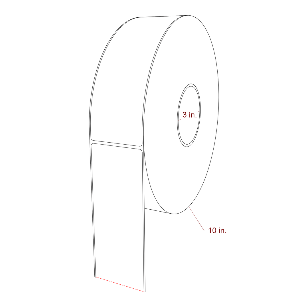 2.5 Inch x 7.75 Inch Rectangle Inkjet Label Roll - 3 Inch Core - 10 Inch Roll OD - 3D Perspective