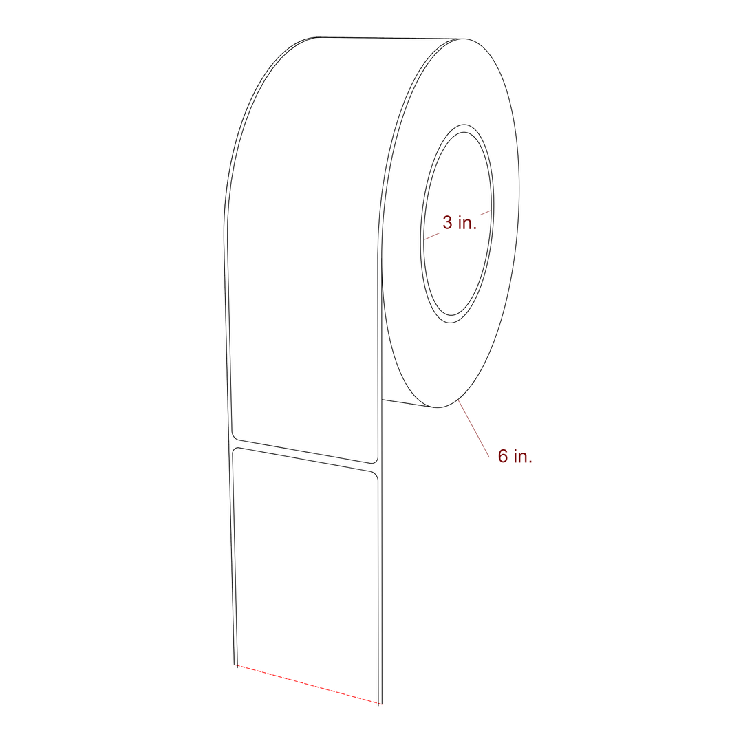 2.5 Inch x 7.75 Inch Rectangle Inkjet Label Roll - 3 Inch Core - 6 Inch Roll OD - 3D Perspective