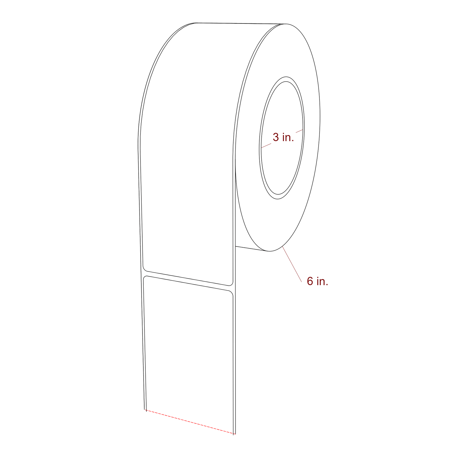 2.5 Inch x 7.75 Inch Rectangle Inkjet Label Roll - 3 Inch Core - 6 Inch Roll OD - 3D Perspective