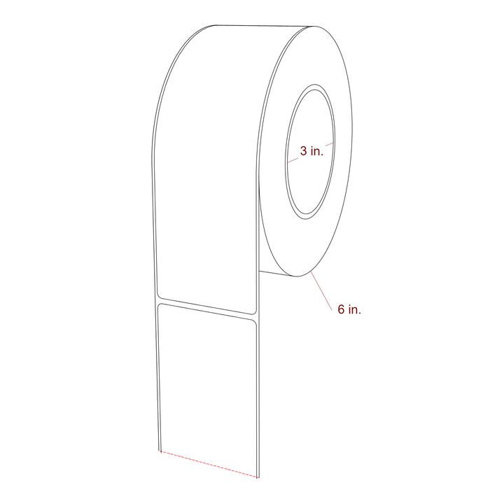 2.5 Inch x 7.75 Inch Rectangle Inkjet Label Roll - 3 Inch Core - 6 Inch Roll OD - 3D Perspective