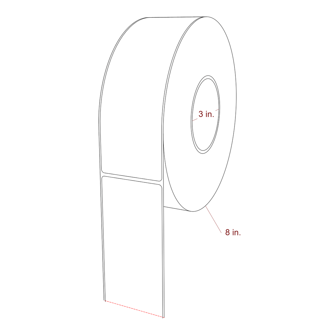 2.5 Inch x 7.75 Inch Rectangle Inkjet Label Roll - 3 Inch Core - 8 Inch Roll OD - 3D Perspective