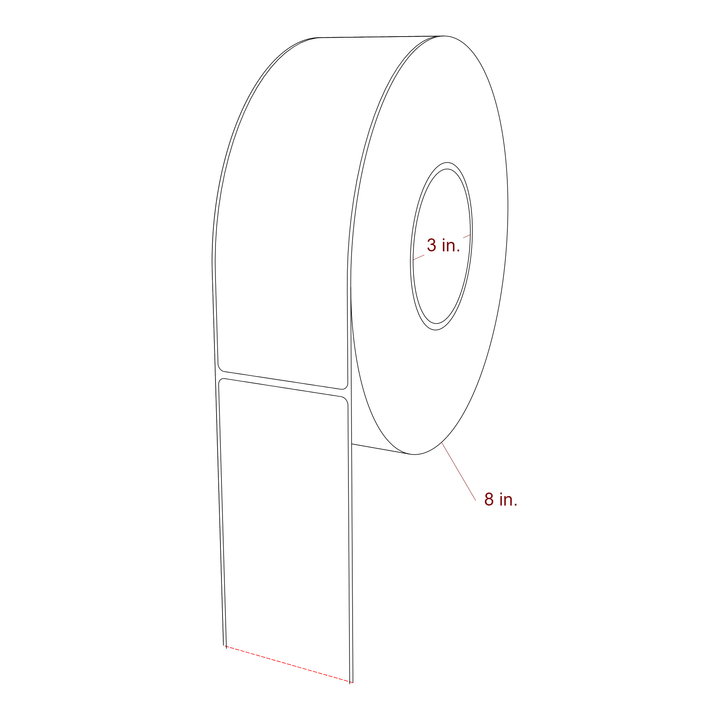 2.5 Inch x 7.75 Inch Rectangle Inkjet Label Roll - 3 Inch Core - 8 Inch Roll OD - 3D Perspective