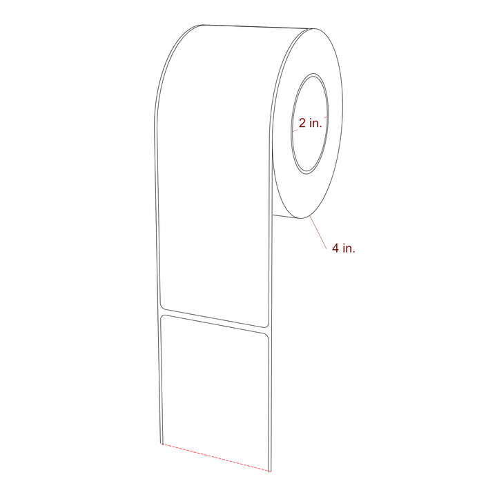 2.5 Inch x 7 Inch Rectangle Inkjet Label Roll - 2 Inch Core - 4 Inch Roll OD - 3D Perspective