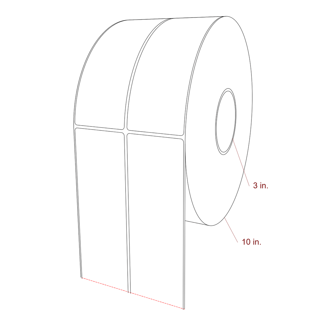 2.5 Inch x 7 Inch Rectangle Inkjet Label Roll - 3 Inch Core - 10 Inch Roll OD - 2Up - 3D Perspective