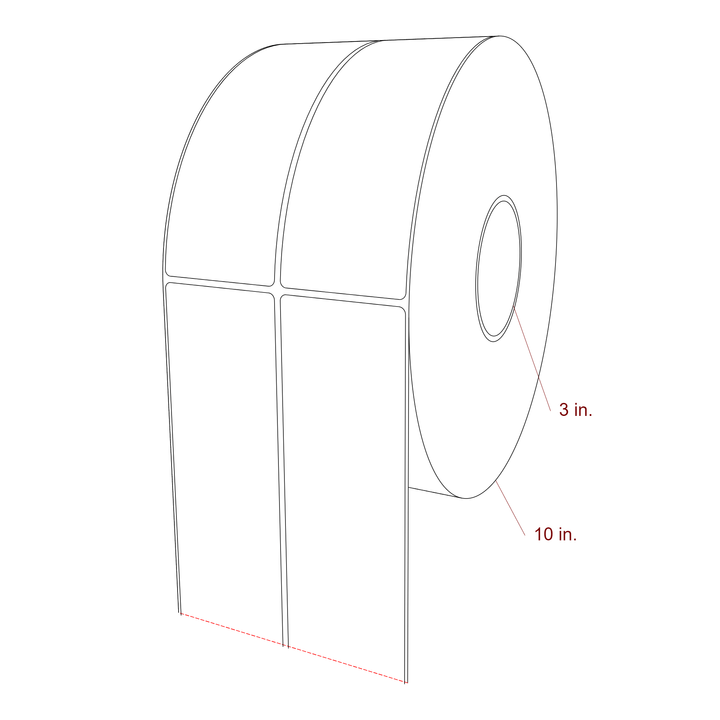 2.5 Inch x 7 Inch Rectangle Inkjet Label Roll - 3 Inch Core - 10 Inch Roll OD - 2Up - 3D Perspective