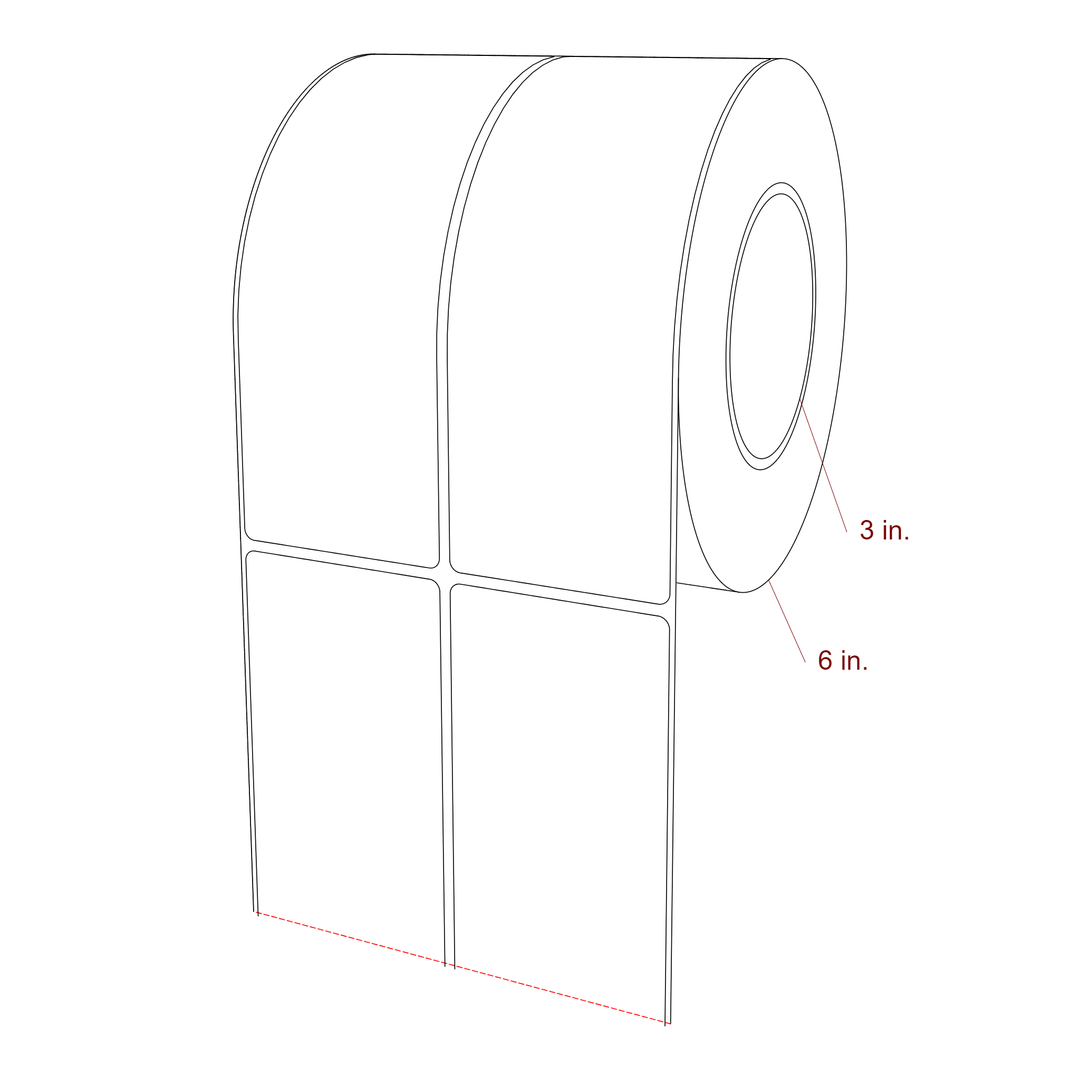 2.5 Inch x 7 Inch Rectangle Inkjet Label Roll - 3 Inch Core - 6 Inch Roll OD - 2Up - 3D Perspective
