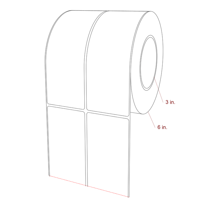 2.5 Inch x 7 Inch Rectangle Inkjet Label Roll - 3 Inch Core - 6 Inch Roll OD - 2Up - 3D Perspective