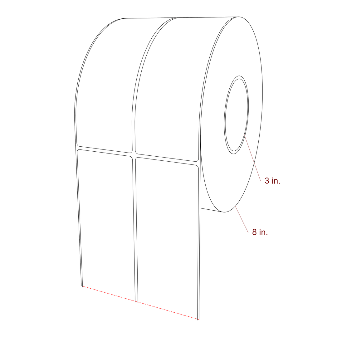 2.5 Inch x 7 Inch Rectangle Inkjet Label Roll - 3 Inch Core - 8 Inch Roll OD - 2Up - 3D Perspective