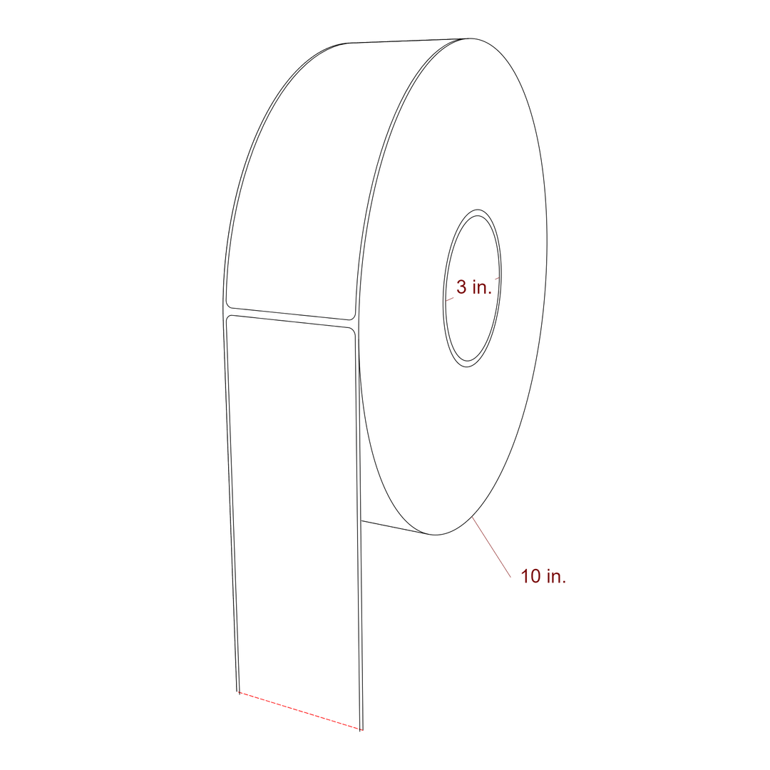 2.5 Inch x 7 Inch Rectangle Inkjet Label Roll - 3 Inch Core - 10 Inch Roll OD - 3D Perspective