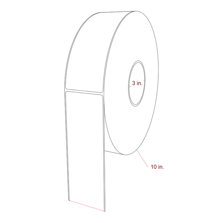 2.5 Inch x 7 Inch Rectangle Inkjet Label Roll - 3 Inch Core - 10 Inch Roll OD - 3D Perspective