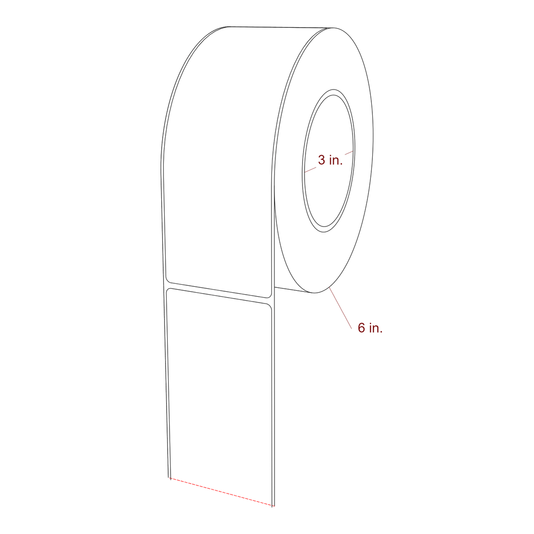 2.5 Inch x 7 Inch Rectangle Inkjet Label Roll - 3 Inch Core - 6 Inch Roll OD - 3D Perspective