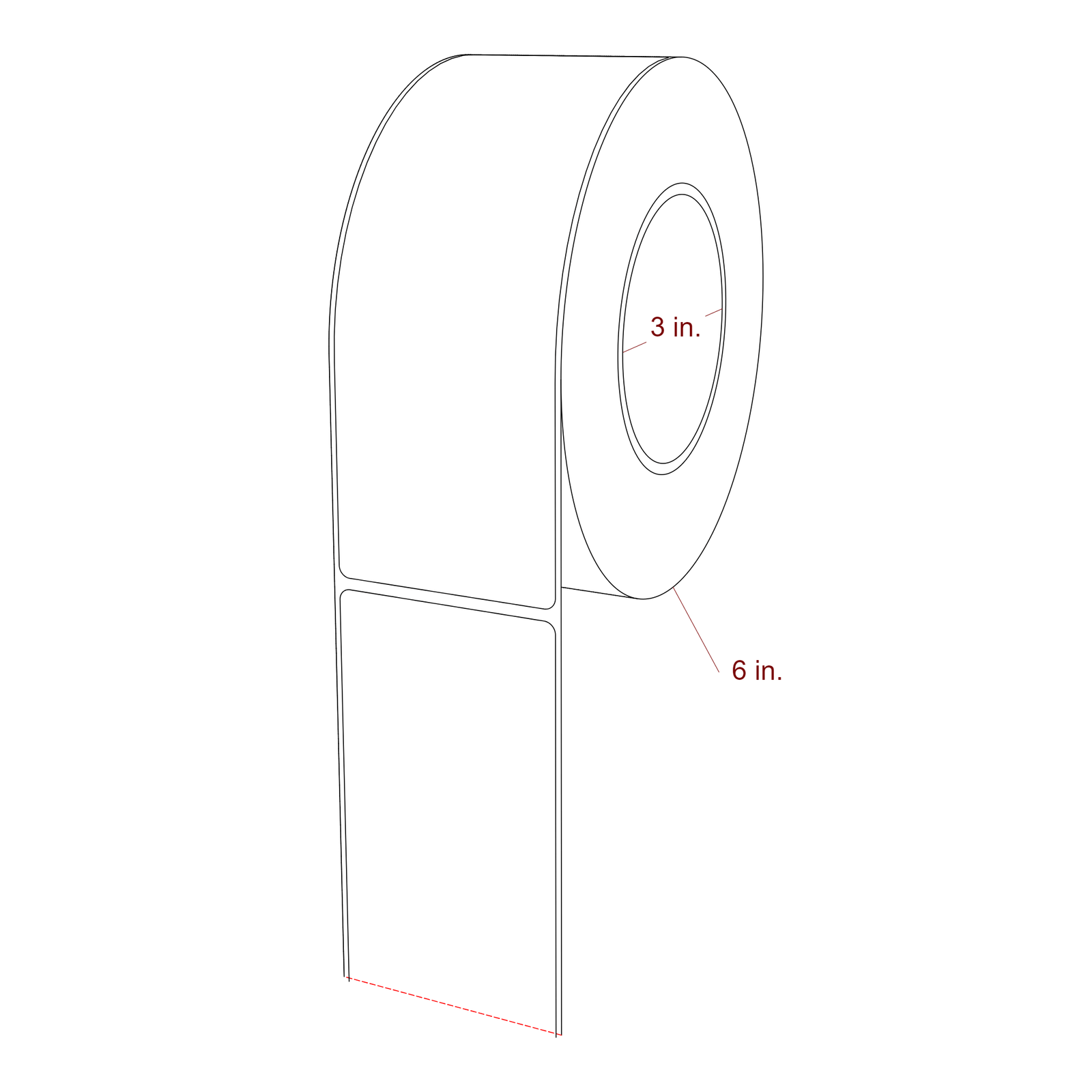 2.5 Inch x 7 Inch Rectangle Inkjet Label Roll - 3 Inch Core - 6 Inch Roll OD - 3D Perspective