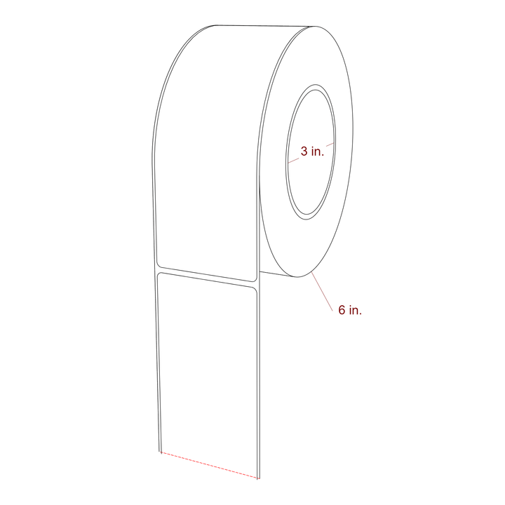 2.5 Inch x 7 Inch Rectangle Inkjet Label Roll - 3 Inch Core - 6 Inch Roll OD - 3D Perspective