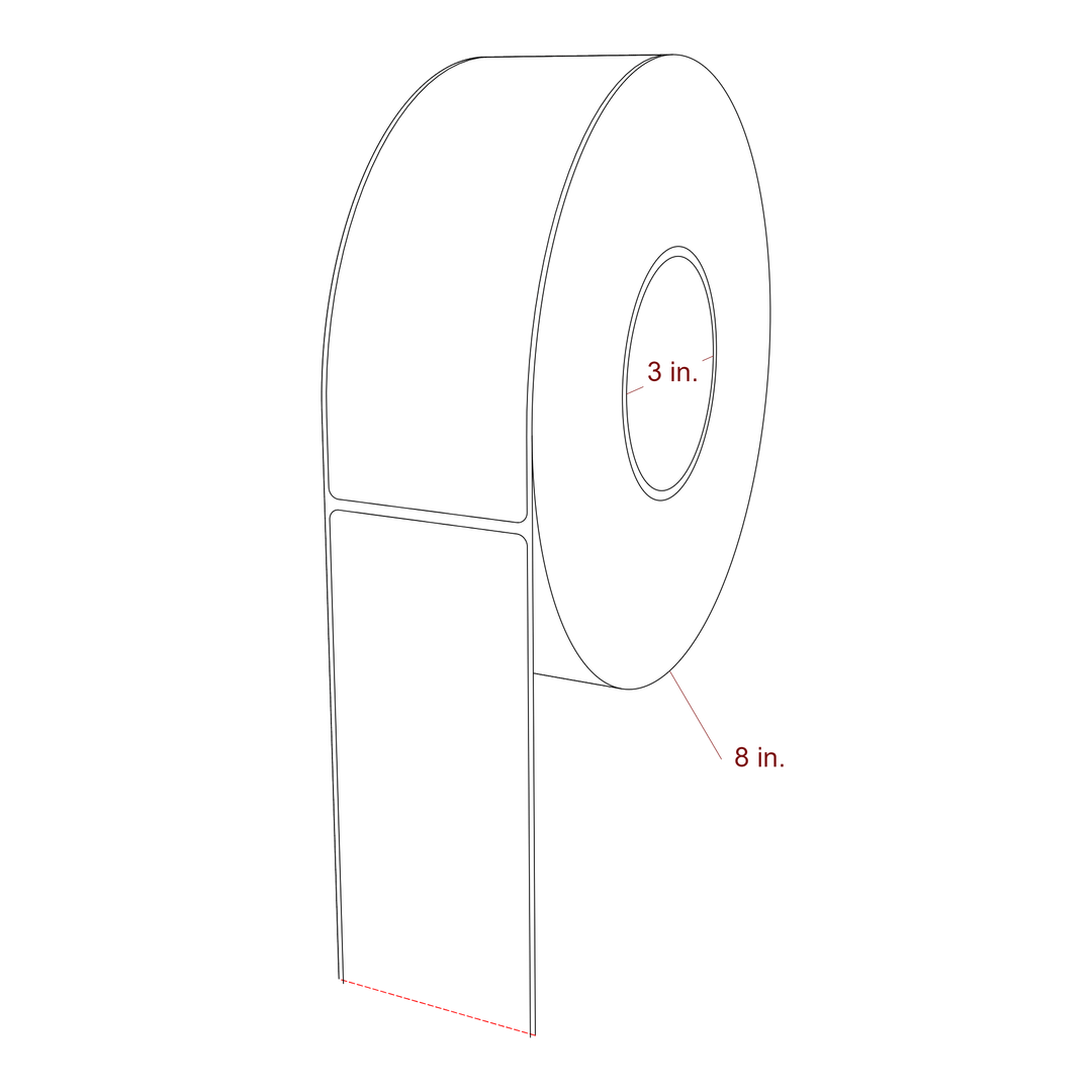 2.5 Inch x 7 Inch Rectangle Inkjet Label Roll - 3 Inch Core - 8 Inch Roll OD - 3D Perspective